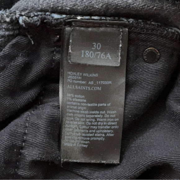Allsaints Jeans Mens Size 30 Hoxley Wilkins Cigarette Stretch Button Fly Blue - Picture 5 of 5
